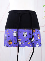 Costume Cats on Purple Halloween Cotton Fabric - Server/Waitress/Utility/Teacher Half Apron with 6 Pockets
