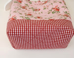 Large Floral Quilted Tote Bag | Handmade Pink Floral Tote with Red Gingham Base | Interior Pocket + Tie Closure | Gift for Her