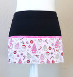 Retro Checkerboard Santa Claus Cotton Fabric /Server/Waitress/Utility/Teacher Apron, Half Apron with 6 pockets