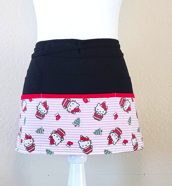 Hello Kitty Christmas Cotton Fabric /Server/Waitress/Utility/Teacher Apron, Half Apron with 6 pockets