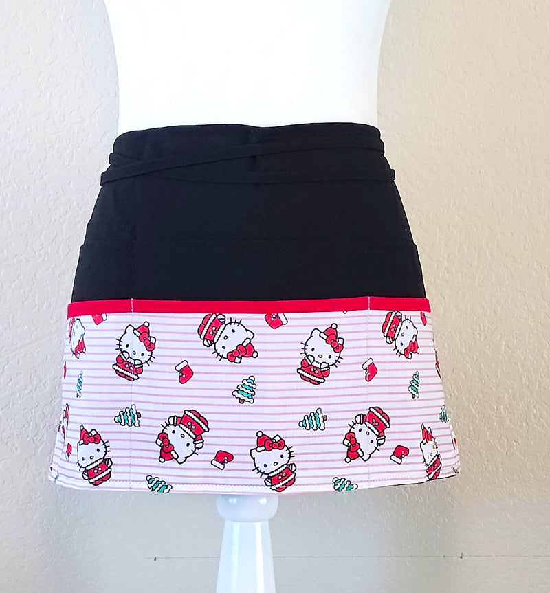 Hello Kitty Christmas Cotton Fabric /Server/Waitress/Utility/Teacher Apron, Half Apron with 6 pockets