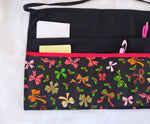 Patterned Bows & Holly Cotton Fabric/Server/Waitress/Utility/Teacher Apron, Half Apron with 6 pockets
