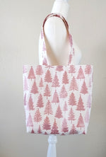 Pink Glitter Christmas Trees Tote Bag – Handmade Holiday Tote