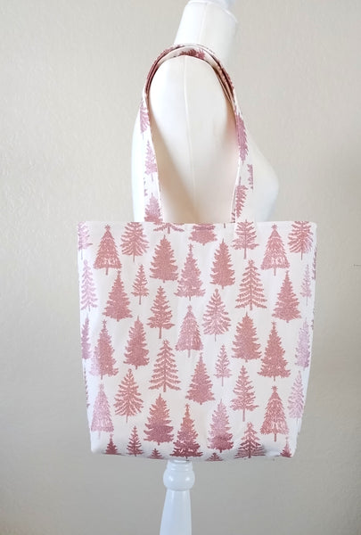 Pink Glitter Christmas Trees Tote Bag – Handmade Holiday Tote