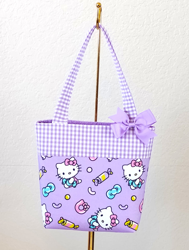 Hello Kitty  mixed candy tote in purple background, toddler tote, Girls Gift