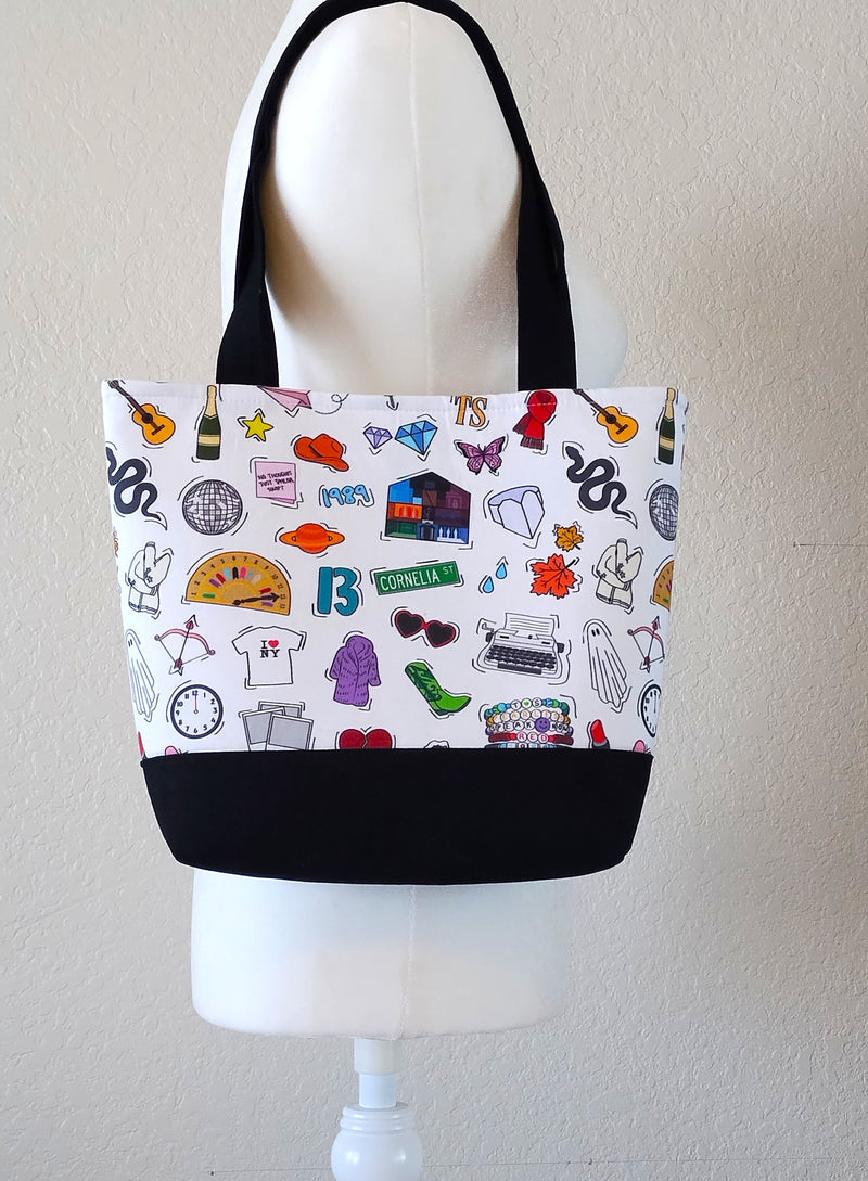 TS Icons White Tote Bag – 1989 Era Inspired Pop Star Fabric
