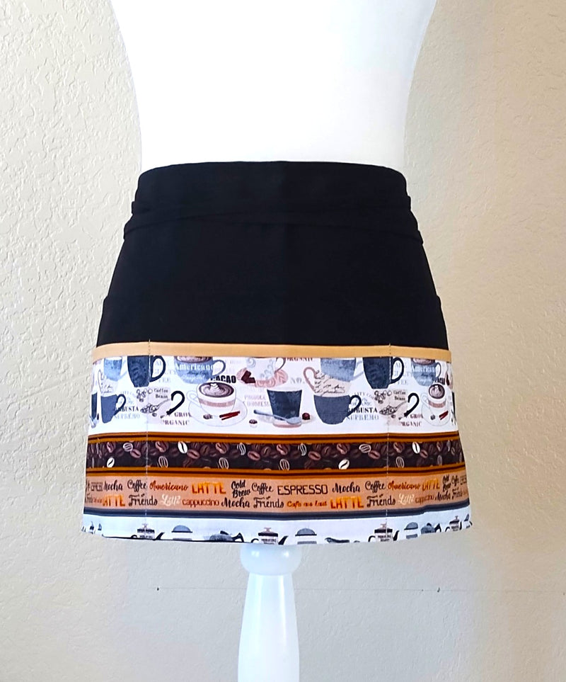 Coffee Shop Half Apron with 6 Pockets, Barista Utility Waist Apron