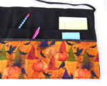 Witches Hats And Pumpkins Halloween Cotton Fabric Vendor/Server/Waitress/Utility/Teacher Apron, Half Apron with 6 pockets
