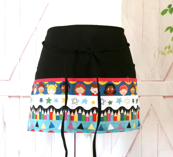 Classroom Whimsy: Back to School Apron - Perfect Teacher Appreciation Gift!  Back to School Half Apron, with 6 pockets