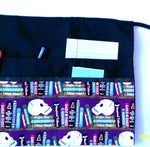 Creepy  Kooky Glow-in-the-Dark Skulls & Tomes Halloween Fabric - Server/Waitress/Teacher Half Apron with 6 Pockets