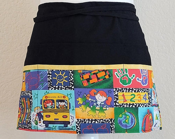 Back to School Apron, Kindergarten, Teacher Apron,V endor/Server/Waitress/Utility/ Half Apron with 6 pockets